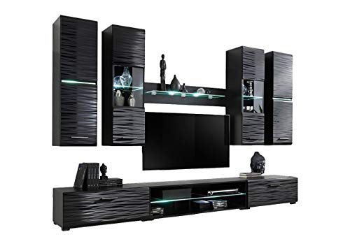 KRYSPOL Wohnwand Blade 4 Anbauwand, Wohnzimmer-Set, Modern Design (Schwarz/Sahara Glanz)