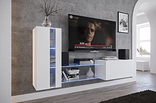 Furnitech Future C45 New Mediawand Wandschrank mit Led Beleuchtung Wohnzimmer Wohnwand Möbel Schrankwand (Möbel ohne LED, 45N-M-W4-1A)