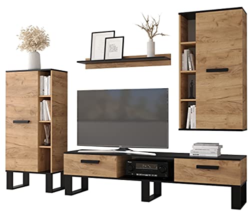 KRYSPOL Wohnwand Grand TV-Lowboard, Hochvitrine, Kommode, Wandregal, Wohnzimmer-Set, Modern Design