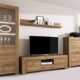 KRYSPOL Wohnwand Sky TV-Lowboard, Hochvitrine, Kommode, Wandregal, Wohnzimmer-Set, Modern Design (Riviera-Eiche)