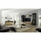 Wohnwand Mediawand Komplett Set mit Sideboard, Hochglanz schwarz, Eiche hell, MDF-Fronten, Stauraumelemente, Lowboard, Vitrine, Wandregal, LED-Beleuchtung