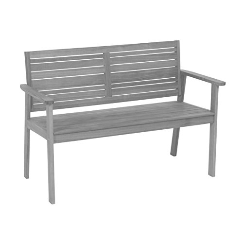 greemotion 128650 Gartenbank Maui Holzbank mit Rückenlehne Friesenbank wetterfest zum draußen Sitzen aus FSC Akazienholz, Grau, 11.5 x 6 x 1.4 cm, 2 Sitzer